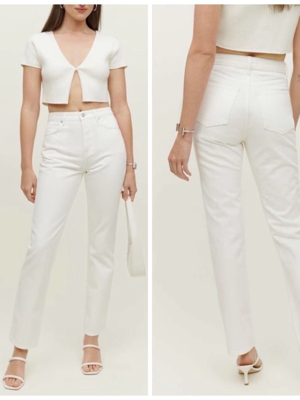 Reformation Women's Cynthia High Rise Straight Jeans Vintage White Ridged 31/28